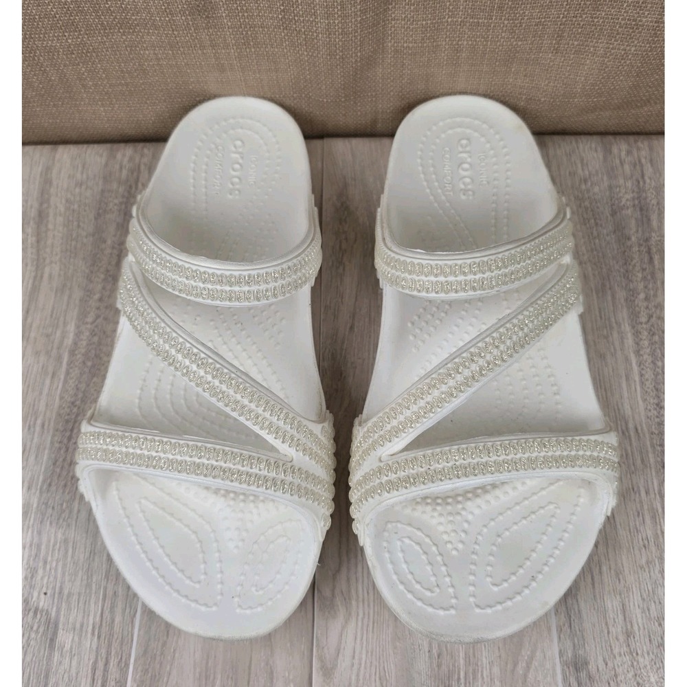 Crocs Kadee II Jewels White Strappy Slip On Iconic Comfort Sandals Womens 6